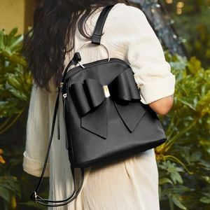 NEW!!! Black Vegan Leather Bow Ring Backpack 3-Way